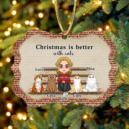 Personalized Christmas Cat Mom Rectangle Ornament - Gift Idea For Cat Lovers - Up to 4 Cats - Christmas Is Better With Cats