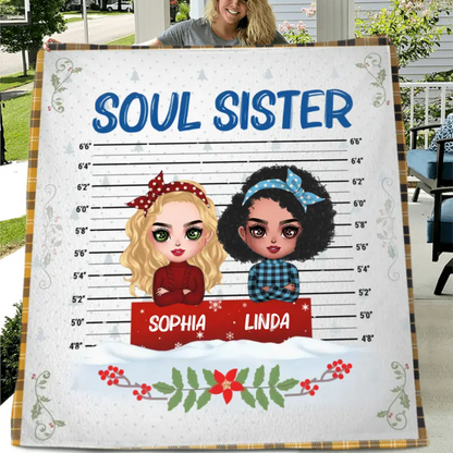 Custom Personalized Besties Quilt/Fleece Throw Blanket - Christmas Gift Idea For Friends - Soul Sister