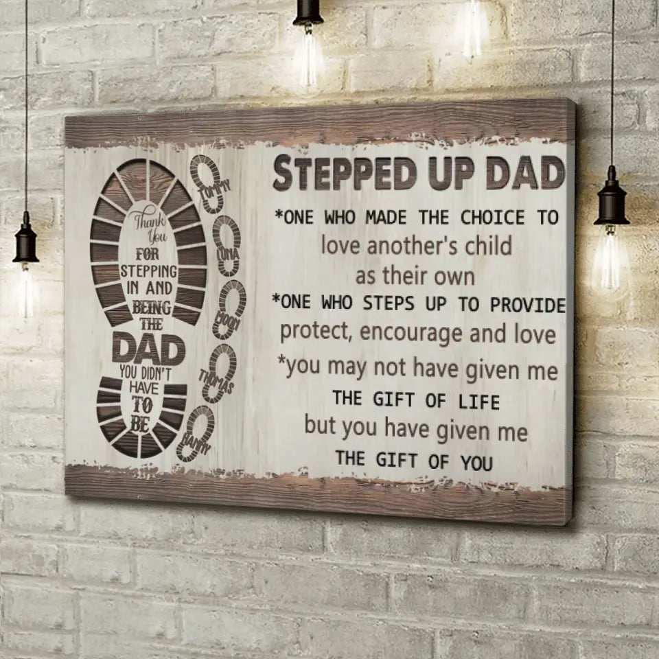 Personalized Dad Canvas - Gift Idea For Dad - Up to 5 Children - Thank You For Stepping In And Being The Dad