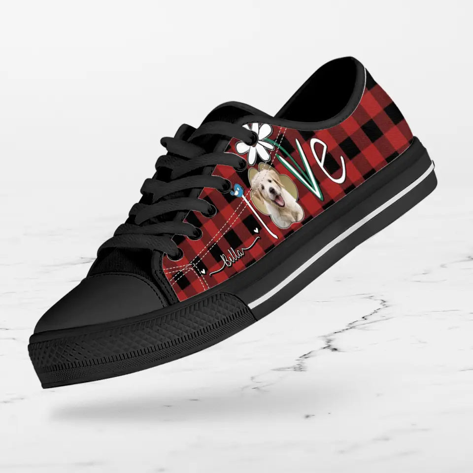 Personalized Dog Photo Caro Pattern Sneakers - Gift Idea For Dog Lovers - Birthday/Christmas Day Gift