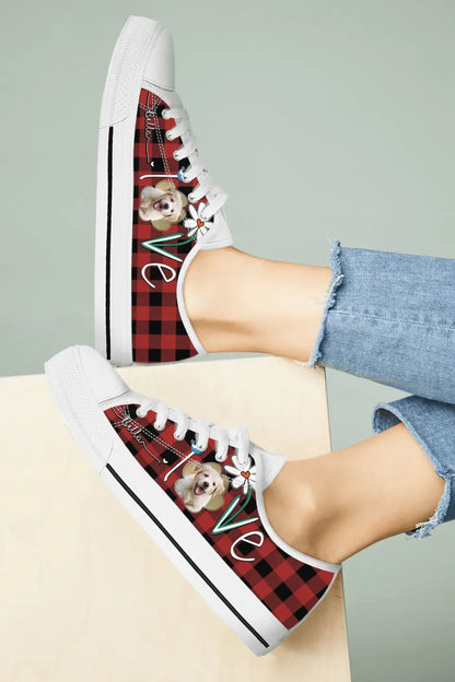 Personalized Dog Photo Caro Pattern Sneakers - Gift Idea For Dog Lovers - Birthday/Christmas Day Gift