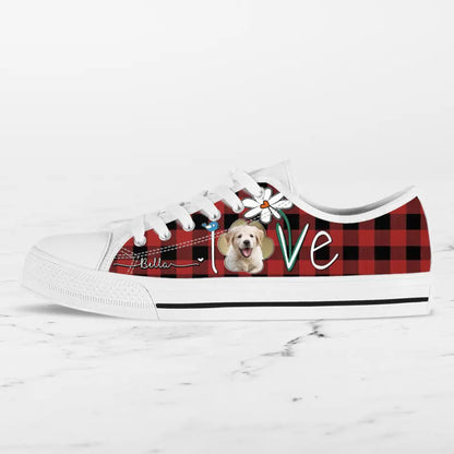 Personalized Dog Photo Caro Pattern Sneakers - Gift Idea For Dog Lovers - Birthday/Christmas Day Gift