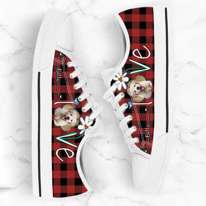 Personalized Dog Photo Caro Pattern Sneakers - Gift Idea For Dog Lovers - Birthday/Christmas Day Gift