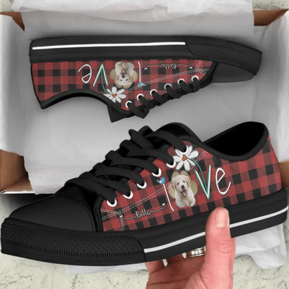 Personalized Dog Photo Caro Pattern Sneakers - Gift Idea For Dog Lovers - Birthday/Christmas Day Gift