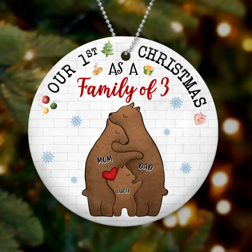 Personalized Bear Family Acrylic/Wooden Ornament - Couple/Parents With Up to 4 Kids - Christmas Gift Idea For Family - Our 1st Christmas As A Family Of 3