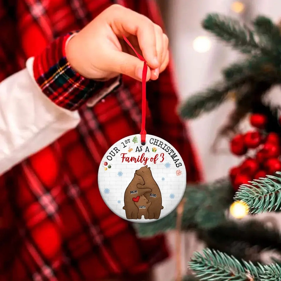 Personalized Bear Family Acrylic/Wooden Ornament - Couple/Parents With Up to 4 Kids - Christmas Gift Idea For Family - Our 1st Christmas As A Family Of 3