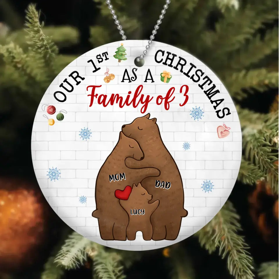 Personalized Bear Family Acrylic/Wooden Ornament - Couple/Parents With Up to 4 Kids - Christmas Gift Idea For Family - Our 1st Christmas As A Family Of 3