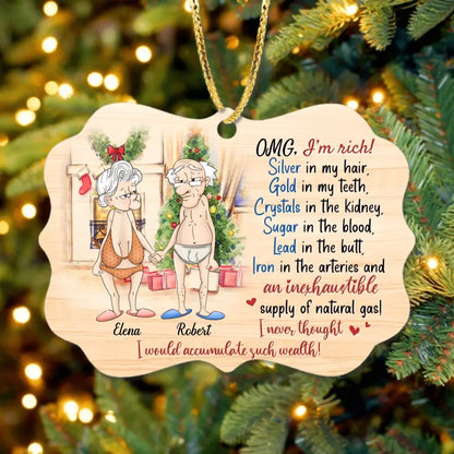 Personalized Funny Old Couple Rectangle Wooden Ornament - Christmas Gift Idea For Couple - I Never Thought I Would Accumulate Such Wealth