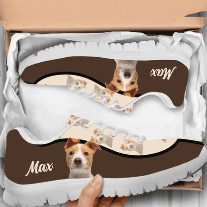 Personalized Pet Photo Pattern White/Black Sneakers - Gift Idea For Pet Lovers