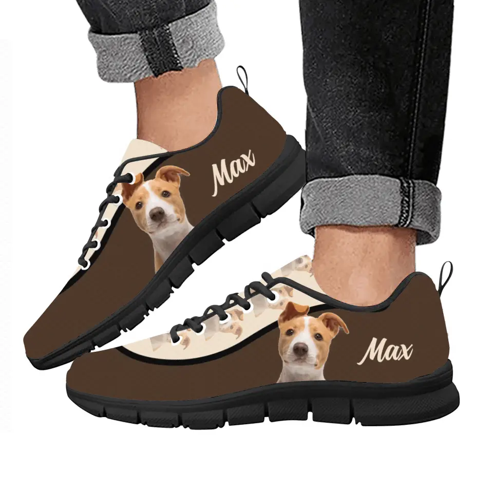 Personalized Pet Photo Pattern White/Black Sneakers - Gift Idea For Pet Lovers