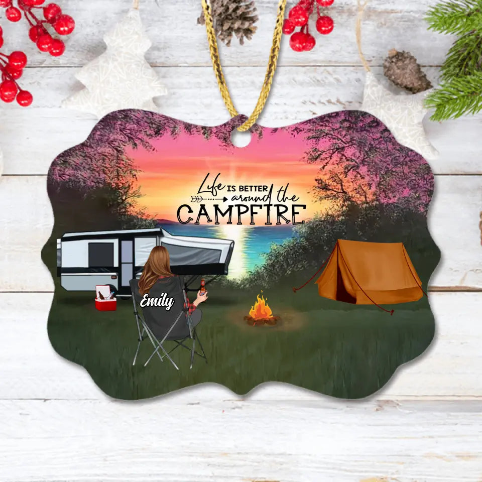 Personalized Camping Rectangle Wooden Ornament - Up to 3 Children And 4 Pets - Gift Idea For Camping Lovers - Life Is Better Around The Campfire