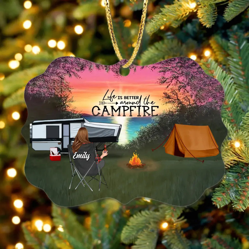 Personalized Camping Rectangle Wooden Ornament - Up to 3 Children And 4 Pets - Gift Idea For Camping Lovers - Life Is Better Around The Campfire