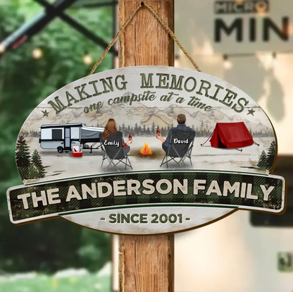Personalized Camping Family Wooden Sign - Gift Idea For Couple Camping Lovers - Couple/Adult With Up to 3 Kids And 3 Pets