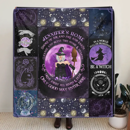 Personalized Witch Fleece Throw Blanket & Quilt - Halloween Gift Idea For Witch Lovers - Smoke Of Air And Fire And Earth