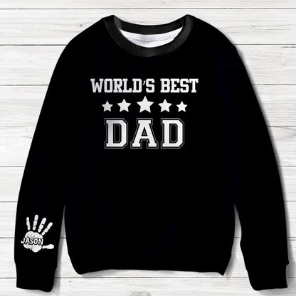 Personalized World's Best Dad AOP Sweater - Custom Nickname With Up to 10 Kids - Christmas Gift Idea for Father/Grandpa