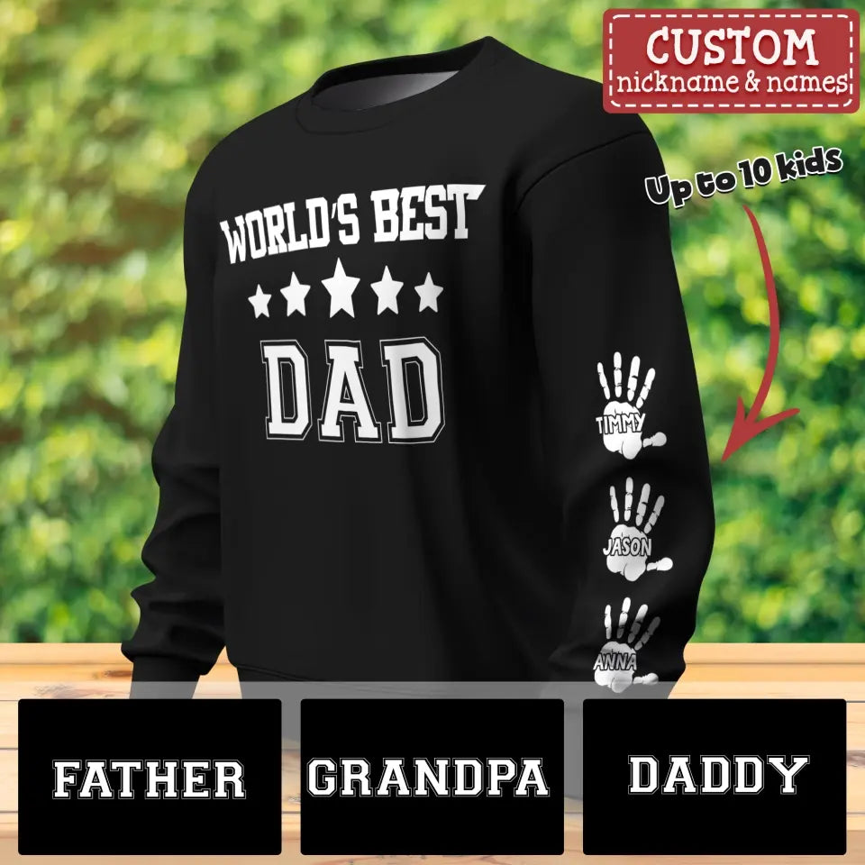 Personalized World's Best Dad AOP Sweater - Custom Nickname With Up to 10 Kids - Christmas Gift Idea for Father/Grandpa