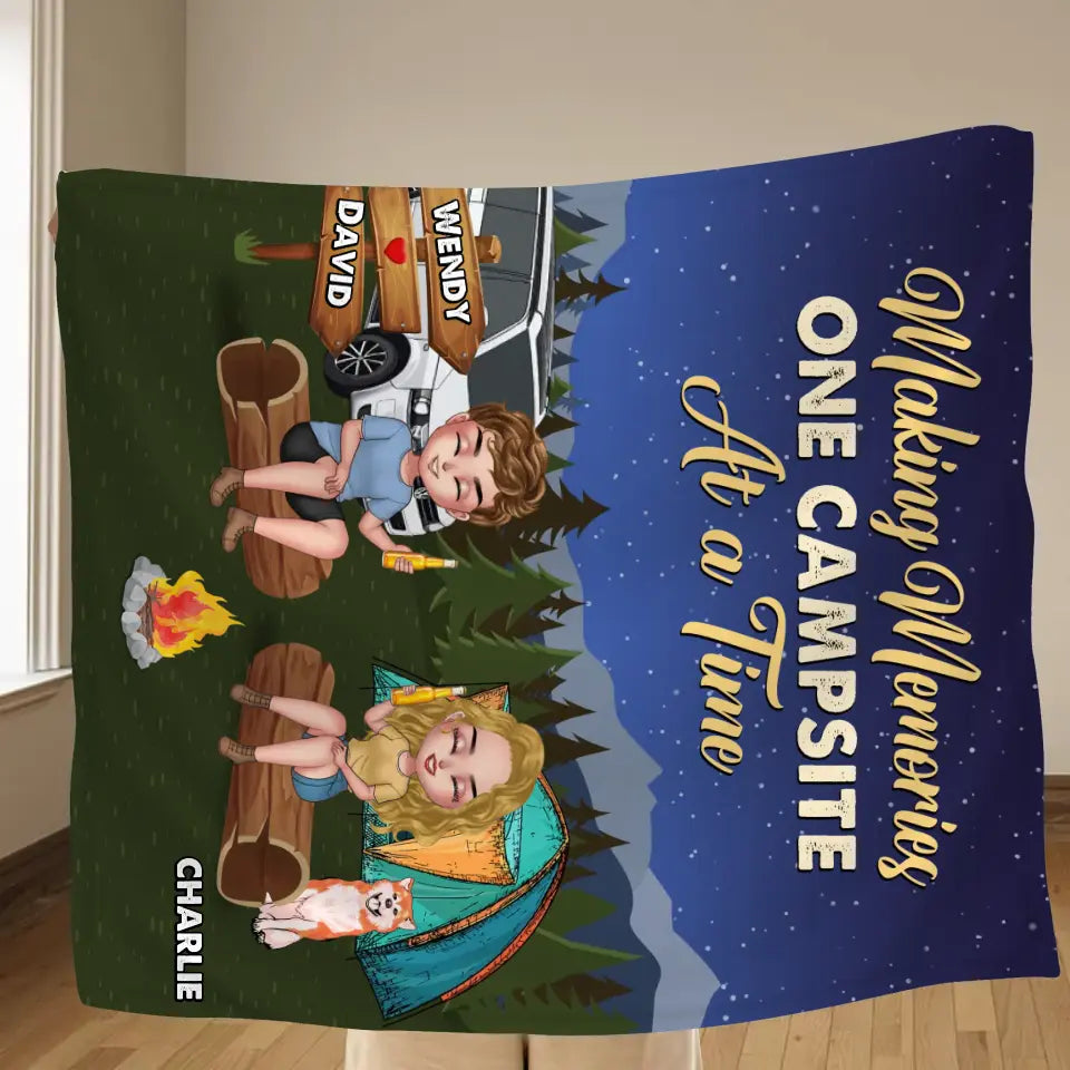 Personalized Camping Fleece Throw Blanket & Quilt - Gift Idea For Couple/Dog Lovers - Making Memories One Campsite At A Time