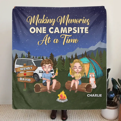 Personalized Camping Fleece Throw Blanket & Quilt - Gift Idea For Couple/Dog Lovers - Making Memories One Campsite At A Time