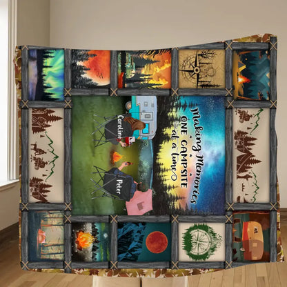Personalized Camping Fleece Throw Blanket & Quilt - Gift Idea For Couple/Camping Lovers/Pet Lover - Making Memories One Campsite At A Time