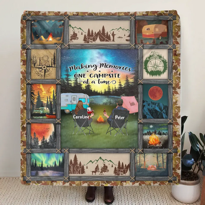 Personalized Camping Fleece Throw Blanket & Quilt - Gift Idea For Couple/Camping Lovers/Pet Lover - Making Memories One Campsite At A Time