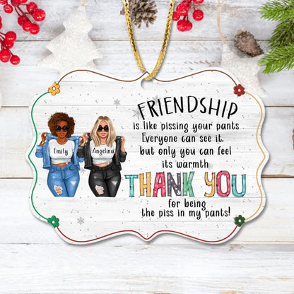 Personalized Besties Rectangle Wooden Ornament - Best Gift Idea For Friends - Friendship Is Like Pissing Your Pants