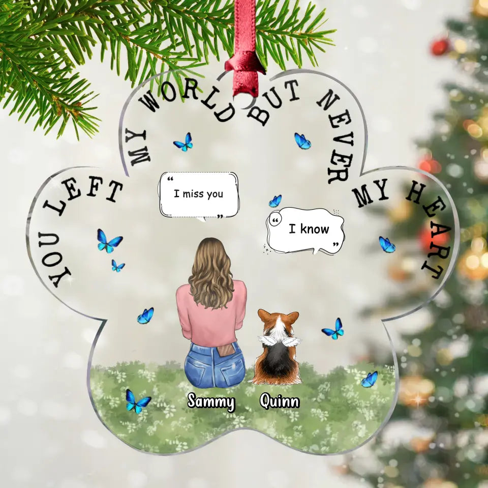 Personalized Memorial Pet  Paw Acrylic Ornament - Up to 4 Pets - Memorial Gift Idea For Dog/Cat/Rabbit Lover - You Left My World But Never My Heart