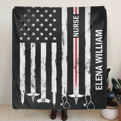 Personalized US Healthcare Worker Fleece Throw Blanket & Quilt - Gift Idea For Nurse/Colleague
