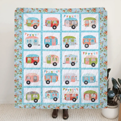 Cute Camper Pattern Fleece Throw Blanket/Quilt - Gift Idea For Camping Lovers