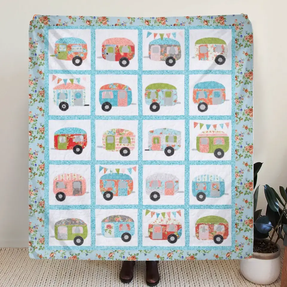 Cute Camper Pattern Fleece Throw Blanket/Quilt - Gift Idea For Camping Lovers
