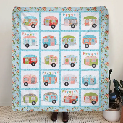 Cute Camper Pattern Fleece Throw Blanket/Quilt - Gift Idea For Camping Lovers