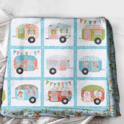 Cute Camper Pattern Fleece Throw Blanket/Quilt - Gift Idea For Camping Lovers