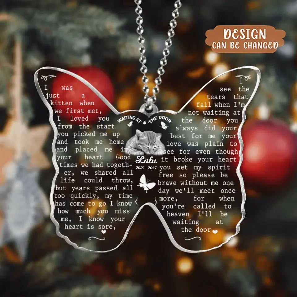 Personalized Memorial Cat Acrylic Ornament - Gift Idea For Cat Lovers - Upload Pet Photo - Waiting At The Door