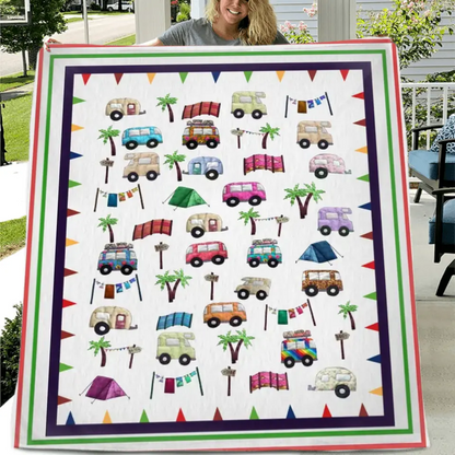 Cute Camping Camper Fleece Throw Blanket & Quilt - Gift Idea For Camping Lovers