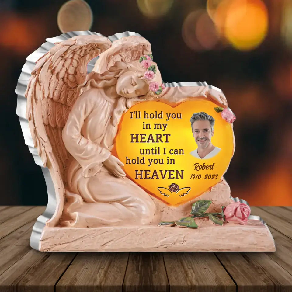 Personalized Memorial Acrylic Plaque - Upload Photo - Memorial Gift Idea For Christmas/Family Member - I'll Hold You In My Heart Until I Can Hold You In Heaven