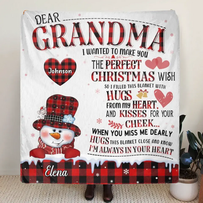 Personalized Grandma Quilt/Fleece Throw Blanket - Gift Idea For Grandma - Up to 4 Grandkids - I'm Always In Your Heart