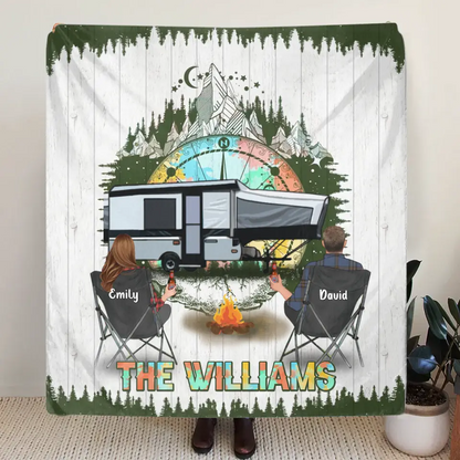 Personalized Camping Compass Quilt/Fleece Throw Blanket - Gift Idea For Camping Lover/Couple/Family/Friends - The Williams