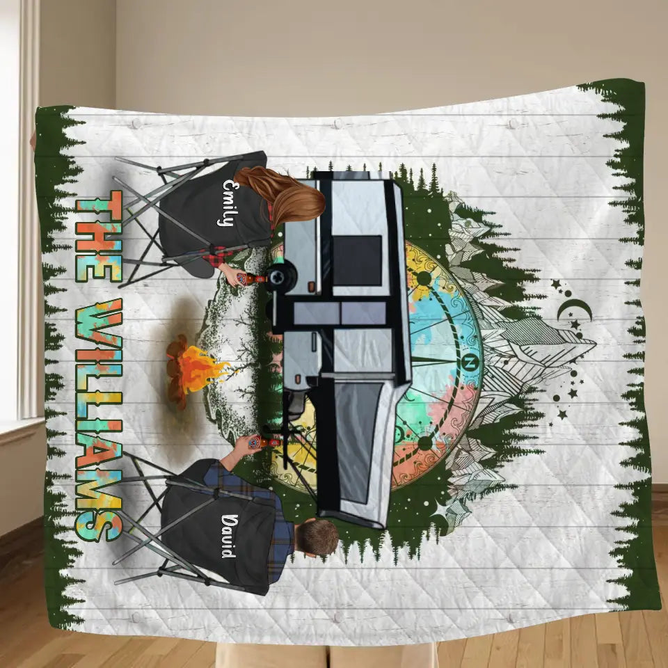 Personalized Camping Compass Quilt/Fleece Throw Blanket - Gift Idea For Camping Lover/Couple/Family/Friends - The Williams