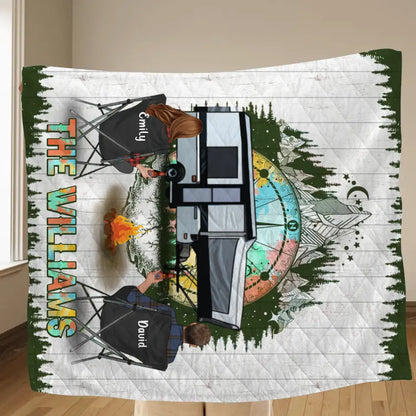 Personalized Camping Compass Quilt/Fleece Throw Blanket - Gift Idea For Camping Lover/Couple/Family/Friends - The Williams