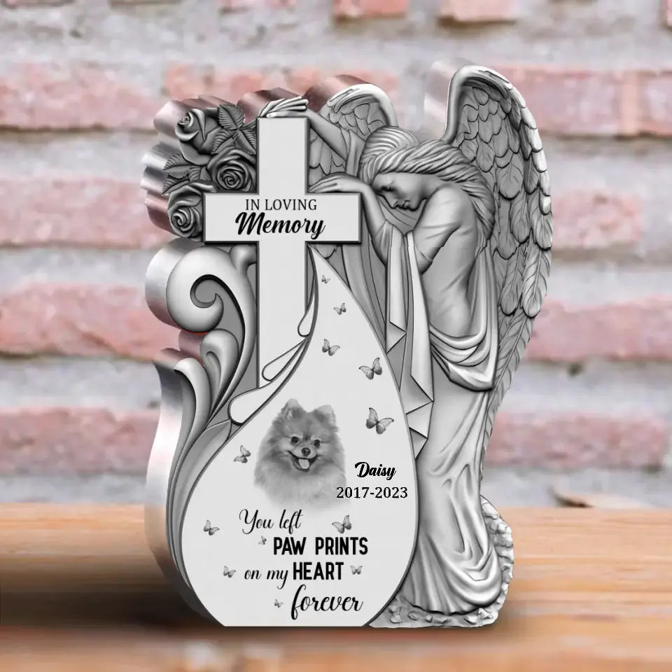 Personalized Memorial Acrylic Plaque - Memorial Gift Idea For Dog - Upload Photo - You Left Paw Prints On My Heart Forever