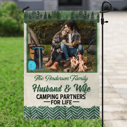 Personalized Photos Camping Garden Flag - Gift For Camping Lovers - Husband And Wife Camping Partners For Life