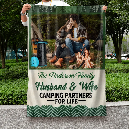Personalized Photos Camping Garden Flag - Gift For Camping Lovers - Husband And Wife Camping Partners For Life