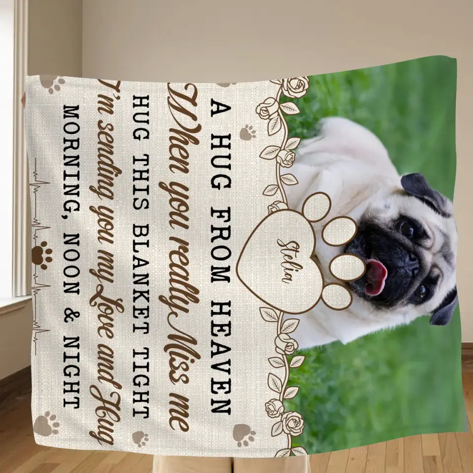 Personalized Memorial Pet Fleece Throw Blanket & Quilt - Upload Photo - Memorial Gift Idea For Pet Owners - A Hug From Heaven