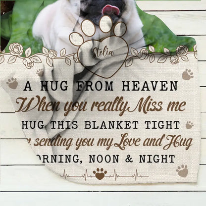 Personalized Memorial Pet Fleece Throw Blanket & Quilt - Upload Photo - Memorial Gift Idea For Pet Owners - A Hug From Heaven