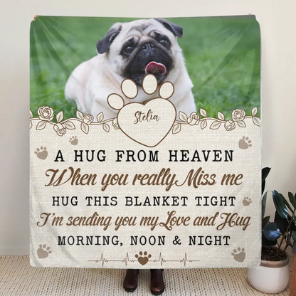 Personalized Memorial Pet Fleece Throw Blanket & Quilt - Upload Photo - Memorial Gift Idea For Pet Owners - A Hug From Heaven