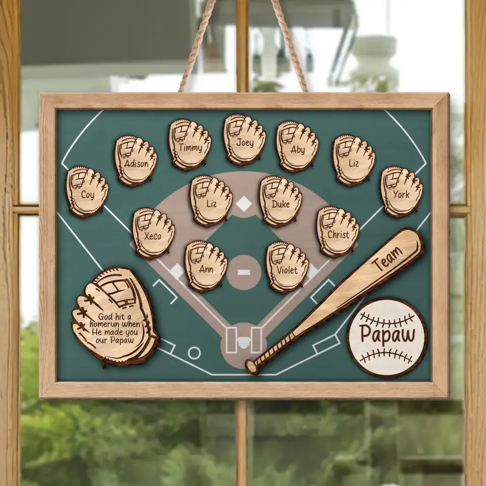 Personalized Baseball Wooden Sign - Up to 13 Kids - Gift Idea For Grandpa/Father/Baseball Lover - God Hit A Homerun When He Made You Our Papaw