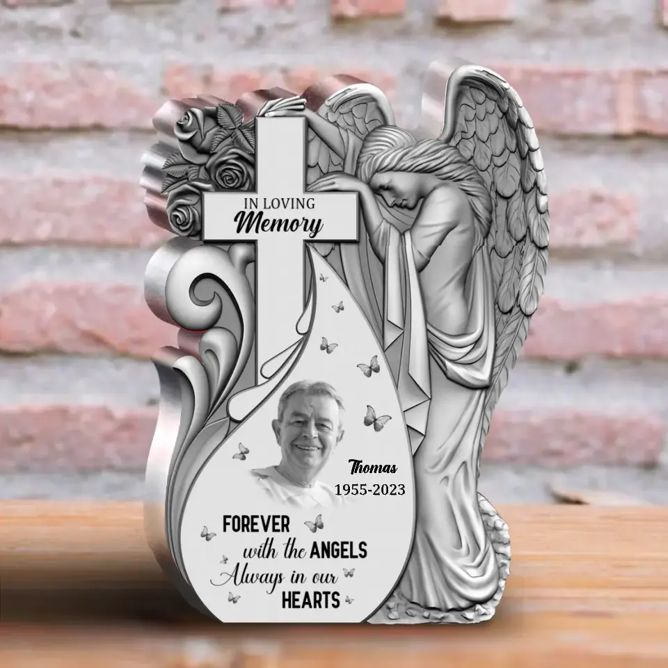 Personalized Memorial Acrylic Plaque - Memorial Gift Idea For Loss - Upload Photo - Forever With The Angels Always In Our Hearts