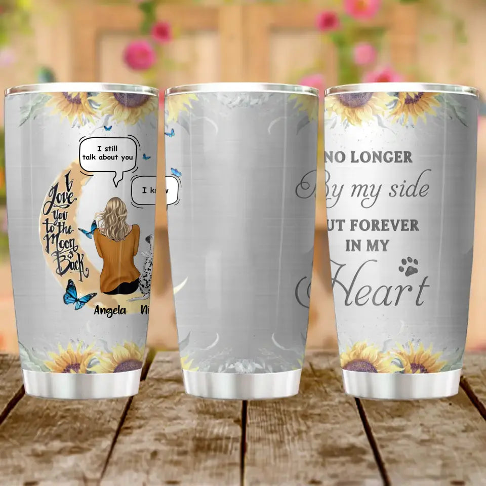 Custom Memorial Dog Mom Tumbler - Up to 4 Dogs - Memorial Gift Idea For Dog Owners - No Longer By My Side But Forever In My Heart