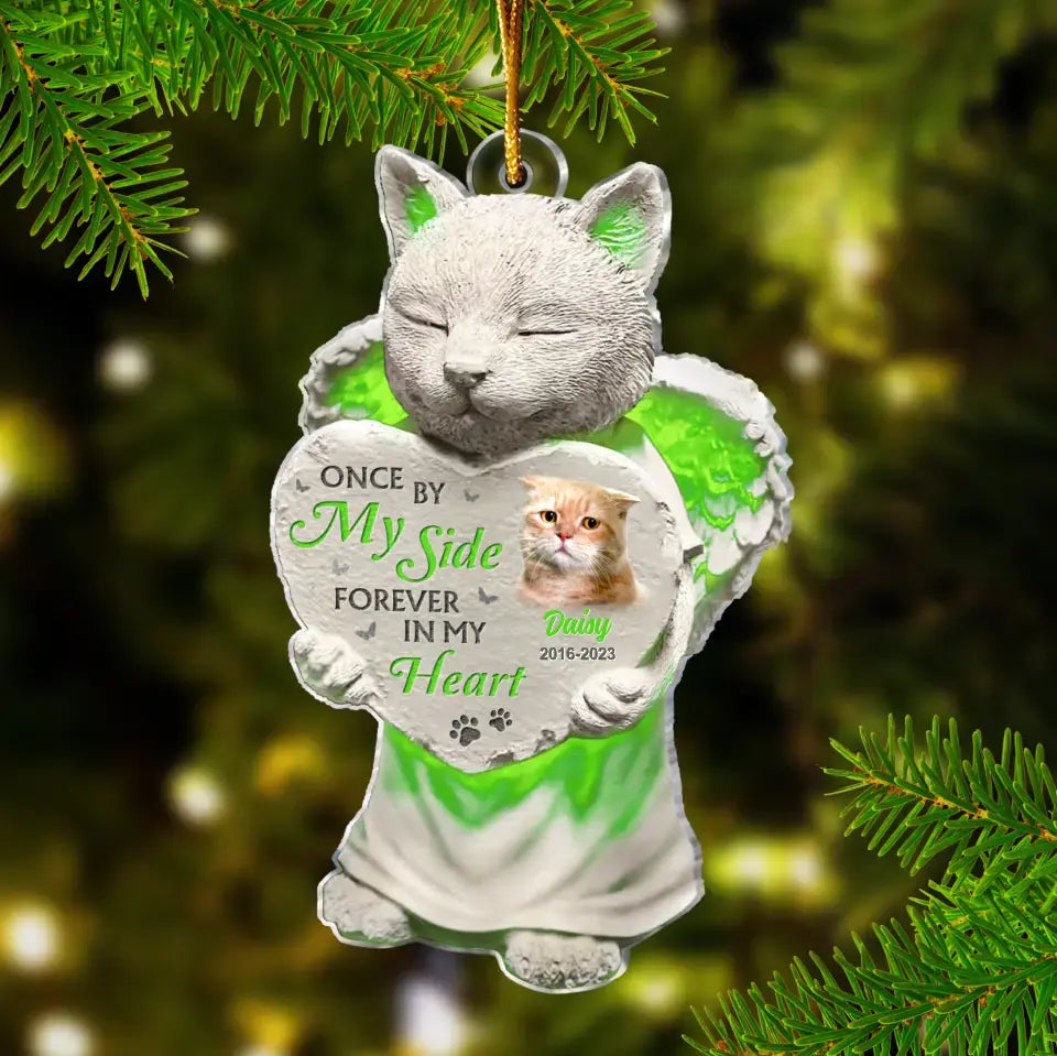 Personalized Cat Acrylic Ornament - Memorial Gift Idea For Cat Lovers - Upload Cat Photo - Once By My Side Forever In My Heart