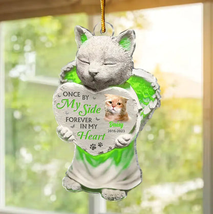 Personalized Cat Acrylic Ornament - Memorial Gift Idea For Cat Lovers - Upload Cat Photo - Once By My Side Forever In My Heart