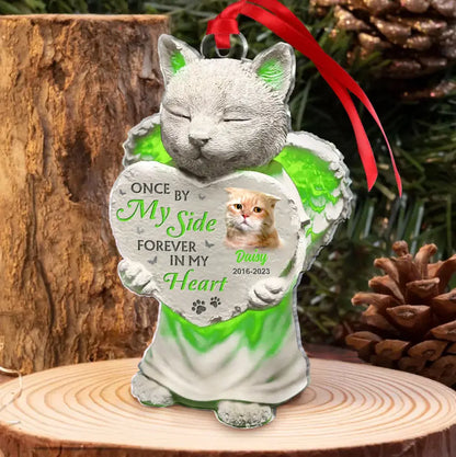 Personalized Cat Acrylic Ornament - Memorial Gift Idea For Cat Lovers - Upload Cat Photo - Once By My Side Forever In My Heart